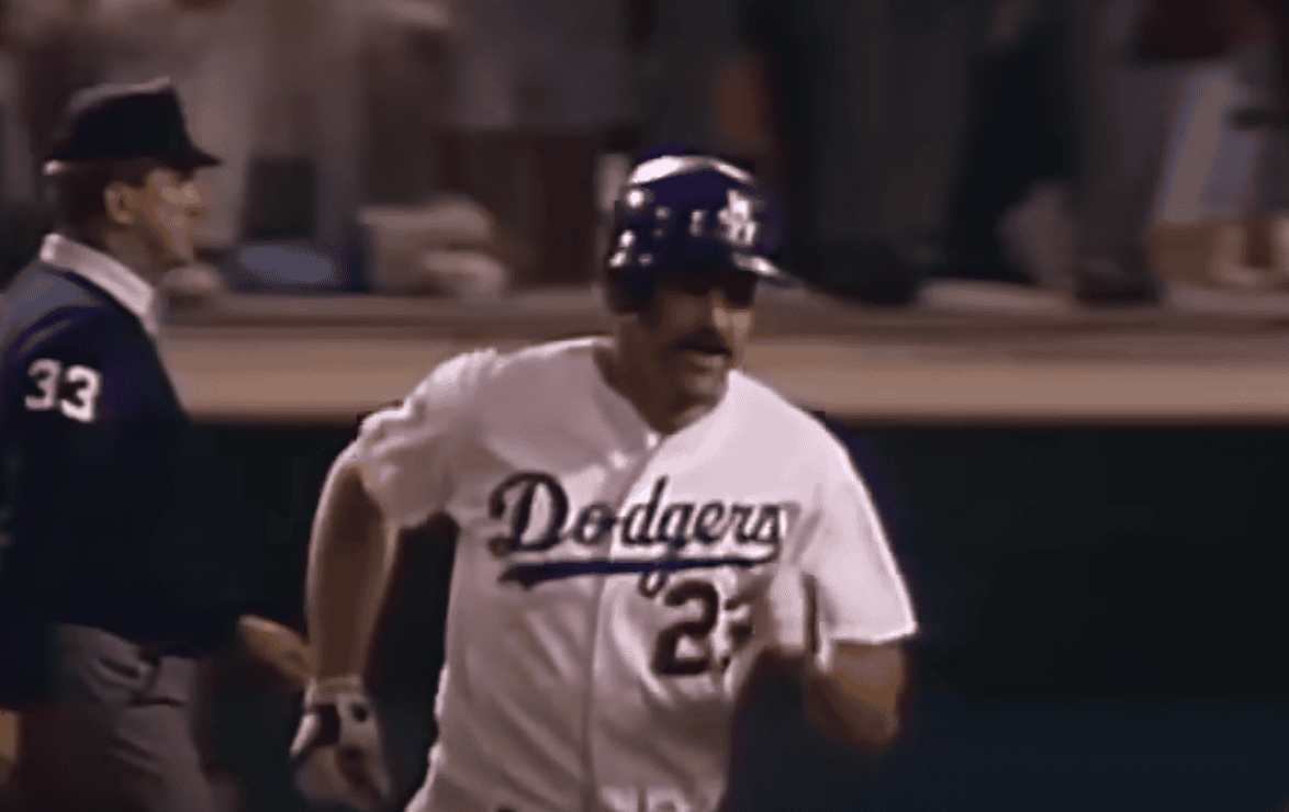 Kirk Gibson hitting his game-winning homer in the 1988 World Series, a key plot twist in baseball history.